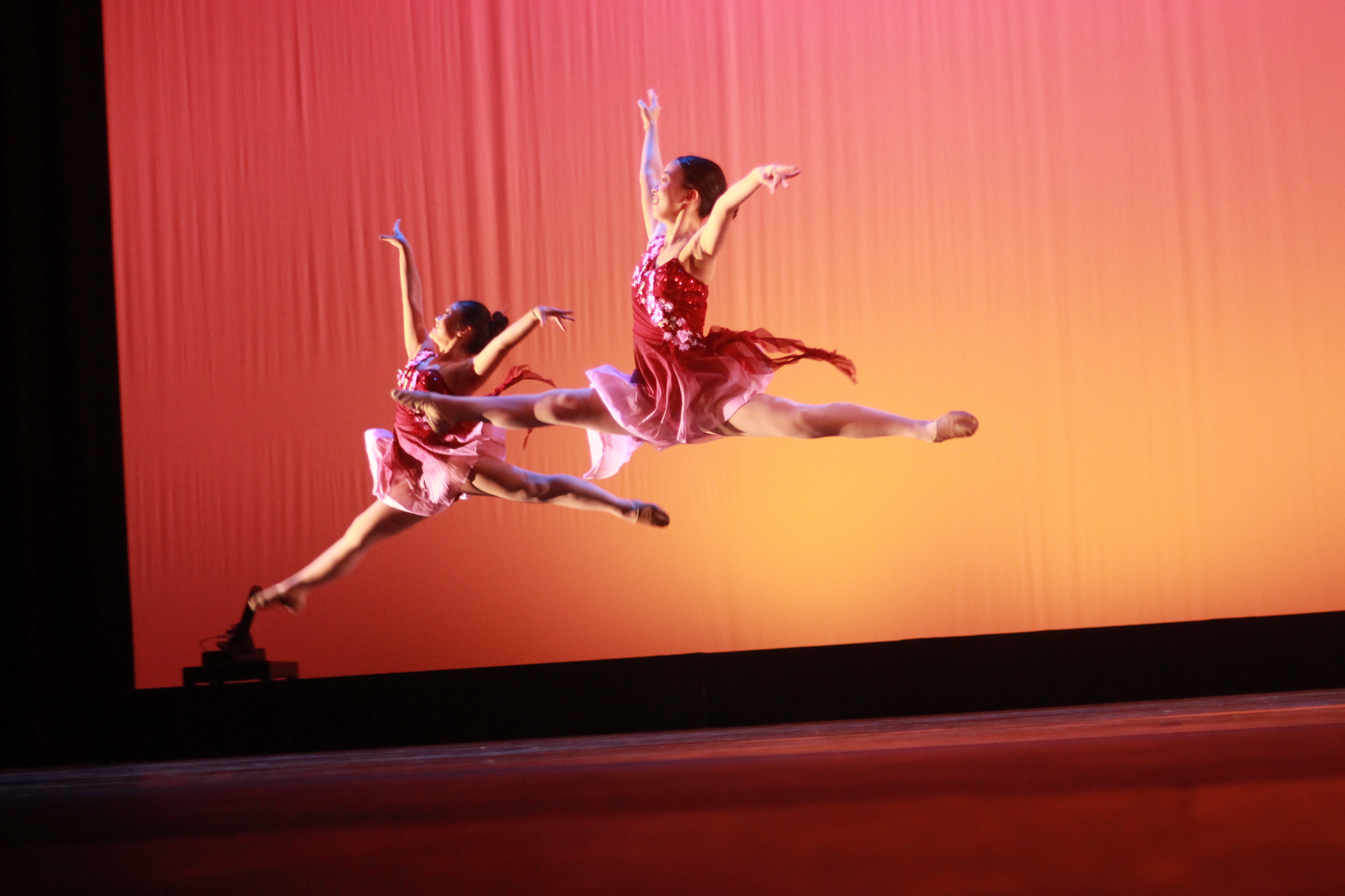 Two dancers leaping in the air